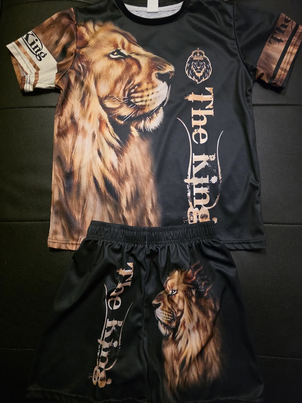 Lion Print Boys- Black and Brown Short Set Size 11/12Y